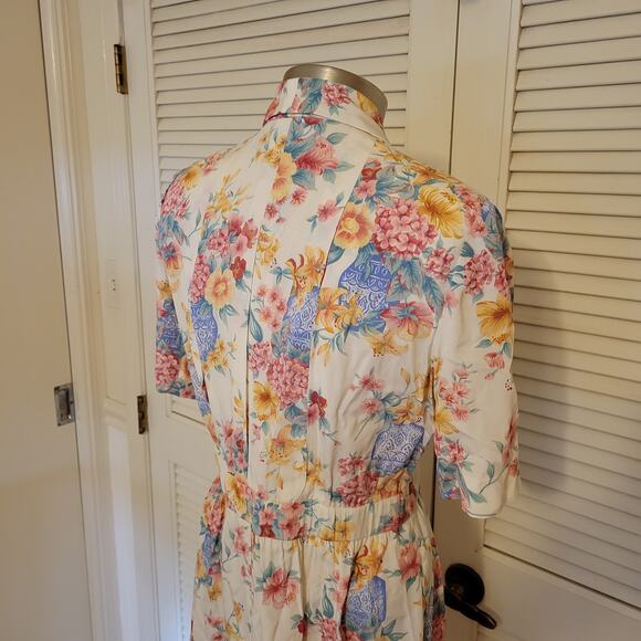 90s Floral Wrap Midi Dress Liz Claiborne Rayon Shoulder Pads Size 6 - Picture 5 of 8